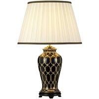 Single Table Lamp Ivory with Black & Gold Trim Shade LED E27 60w Bulb d00461