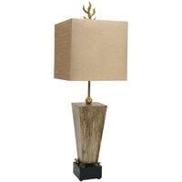 Table Lamp - Black Base - 4 x Gilded Frogs - Umber Washed Block. Light Brown Faux Silk Square Shade - Gold Leaf Finial. - Umber - LED E27 60W Bulb