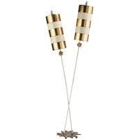 2 Bulb Twin Floor Lamp Star Shaped Base Gold Taupe Striped Shades LED E27 60W