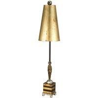 Table Lamp Gold Black Striped Base Round Feet Glazed Gold Leaf Shade LED E27 60W