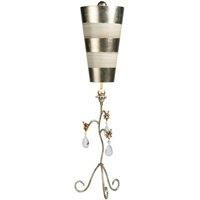 Table Lamp Silver & Cream Stripes Tapered Shades Hanging Crystals LED E27 60W