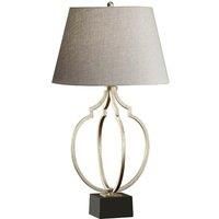 Table Lamp Open Metal Grey linen Shade Ebonized Silver Leaf/Black LED E27 60W