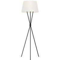 Floor Lamp - Tied Tripod Base - White Linen Fabric Shade - Aged Iron - LED E27 60W Bulb