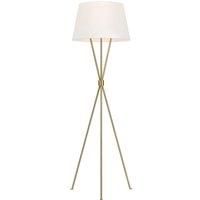 Floor Lamp Tripod Base Crossed Mid Stem White Shade Burnished Brass LED E27 60W