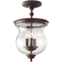 3 Bulb Semi Flush Light Storm Glass Shade Heritage Bronze LED E14 60W