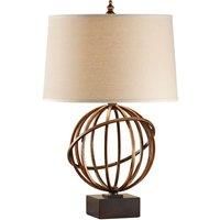 Table Lamp Tilted Orb Design Dark Tan Linen Shade Firenze Gold LED E27 60W