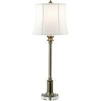 Table Lamp Taller Slim True White Cotton Linen Shade Bali Brass LED E27 60W