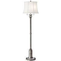 2 Bulb Twin Floor Lamp True White Cotton Linen Shade Antique Nickel LED E27 60W