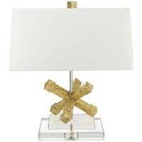 Square Table Lamp Crystal Base Cream Tapered Shade Distressed Gold LED E27 100W