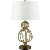 Table Lamp Mocha Brown Steel Base Cream Linen Shade Distressed Gold LED E27 100W