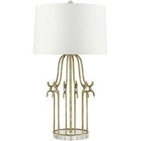 Loops Table Lamp Steel Frame Crystal Accents Cream Shade Distressed Gold LED E27 100W in Metallics