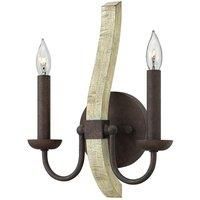 Twin Wall Light - Sconce - Distressed Wood & Steel Construction - Pear Shaped Wood Finial - Iron Rust - LED E14 60W Bulb