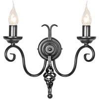 Twin Wall Light Medieval Feel Soft Cuerving Arms Swirl Finial Black LED E14 60W