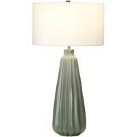 Table Lamp Sage Green Ceramic White Faux Silk Cylinder Shade LED E27 60W