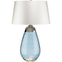 Table Lamp Blue tinted Glass & Off White Shade LED E27 60W Bulb d01881