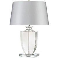 Table Lamp - Clear Crystal Glass - Flat Vase Shape - Silver Sheer Fabric Shade - Clear - LED E27 60W Bulb