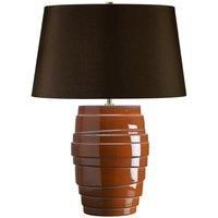Table Lamp Ceramic Orange Reactive Glaze Brown Faux Silk Shade LED E27 60W