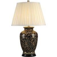 Table Lamp Large Chinese Base Cream Double Pleat Shade Gold Black LED E27 60W