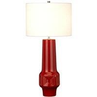 Table Lamp Red Geometric Shape White Faux Linen Cylinder Shade LED E27 60W