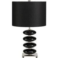 Loops Table Lamp Glazed Ceramic Squashed Orbs Black Faux Linen Shade Black LED E27 60W