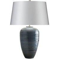 Table Lamp Polished Nickel Accents Silver Faux Silk Shade Blue Glaze LED E27 60W