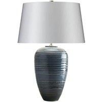 Table Lamp Polished Nickel Accents Silver Faux Silk Shade Blue Glaze LED E27 60W