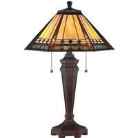 2 Bulb Table Lamp Tiffany Coloured Glass Metal Base Bronze Patina LED E27 60W