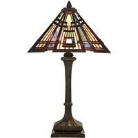 2 Bulb Table Lamp Tiffany Style Coloured Glass Valiant Bronze Base LED E27 60W