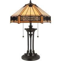 2 Bulb Twin Table Lamp Tiffany Style Coloured Glass Vintage Bronze LED E27 60W