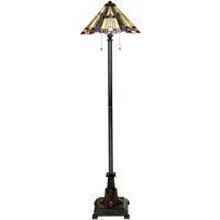 2 Bulb Floor Lamp Tiffany Style Coloured Glass Shade Valiant Bronze LED E27 60W