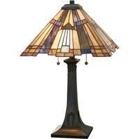 2 Bulb Table Lamp Pyramid Shape Tiffany Style Glass Valiant Bronze LED E27 60W