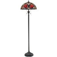 2 Bulb Twin Floor Lamp Tiffany Style Painted Glass Vintage Bronze LED E27 100W