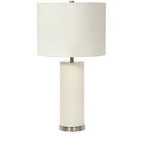 Loops Table Lamp Ribbed White Resin Base White Faux Linen Shade White LED E27 60W