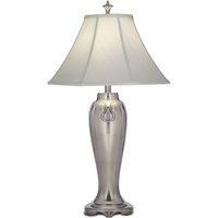 Table Lamp Silvered Look Off White Silk Shantung Shade Nickel LED E27 60W