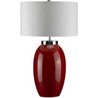 Table Lamp Large Red Glaze Cream Faux Silk Empire Cylinder ShadeLED E27 60W