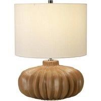 Table Lamp Ridged Pumpkin Shape Squat Base Ivory Faux Linen Shade LED E27 60W