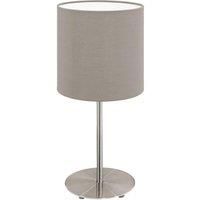Table Desk Lamp Colour Satin Nickel Steel Shade Taupe Fabric Bulb E27 1x60W