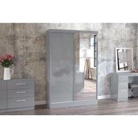 Birlea Lynx Grey Gloss Bedroom Furniture - Wardrobe Chest Bedside Desk