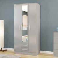 Birlea Lynx 3-Door 2-Drawer Wardrobe with Mirror-High-Gloss, Grey