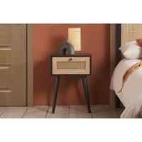Bedside 1 Drawer Cabinet Black Rattan Birlea Croxley Nightstand Side Table
