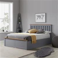 Stone Grey Wood King Ottoman Bed Mattress Bundle Phoenix Nebula 150cm 5ft