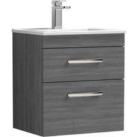 Nuie Athena Wall Hung 2-Drawer Vanity Unit Basin 2 Anthracite Woodgrain 500mm