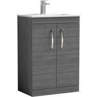 Nuie Athena Floor Standing 2-Door Vanity Unit Basin 2 Brown Grey Avola 600mm