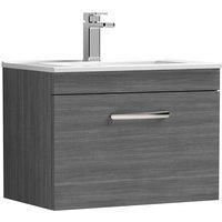 Nuie Athena Wall Hung 1-Drawer Vanity Unit Basin 2 Anthracite Woodgrain 600mm