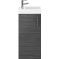 Nuie Modern Bathroom Cloakroom Compact Single Soft Close Door Floor Standing Vanity Unit with 1 Tap Hole Ceramic Basin, 400mm, Woodgrain Anthracite, MFC Manufactured Wood, WoodgrainAnthracite