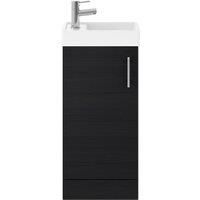 Nuie MIN004 Vault £ Modern Bathroom Single Soft Close Door Floor Standing Vanity Unit with 1 Tap Hole Ceramic Basin, 390mm x 440mm x 215mm, Hacienda Black, 400 mm, Set of 2 Pieces