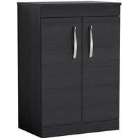 Nuie Athena 600 Floor Standing 2-door Vanity & Worktop - Black Woodgrain