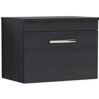 Nuie Athena 600 Wall Hung Single Drawer Vanity & Worktop - Black Woodgrain
