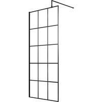 ETAL WRSF090 Semi-Framed Wetroom Screen with Support Bar Matt Black 900mm x 1950mm (856RW)