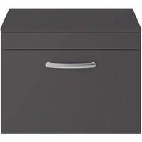 Nuie Athena 600 Wall Hung Single Drawer Vanity & Worktop - Gloss Grey